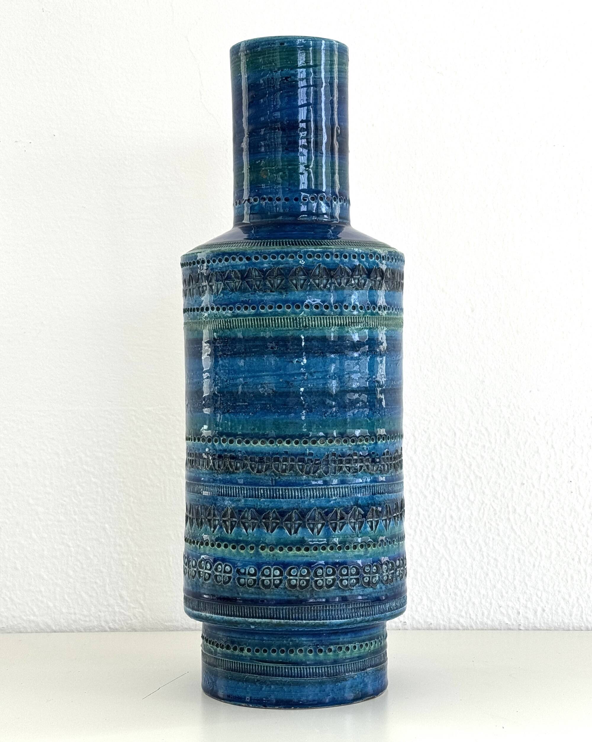 Aldo Londi XL Vase in Rimini Blue Decor for Bitossi, 1960s