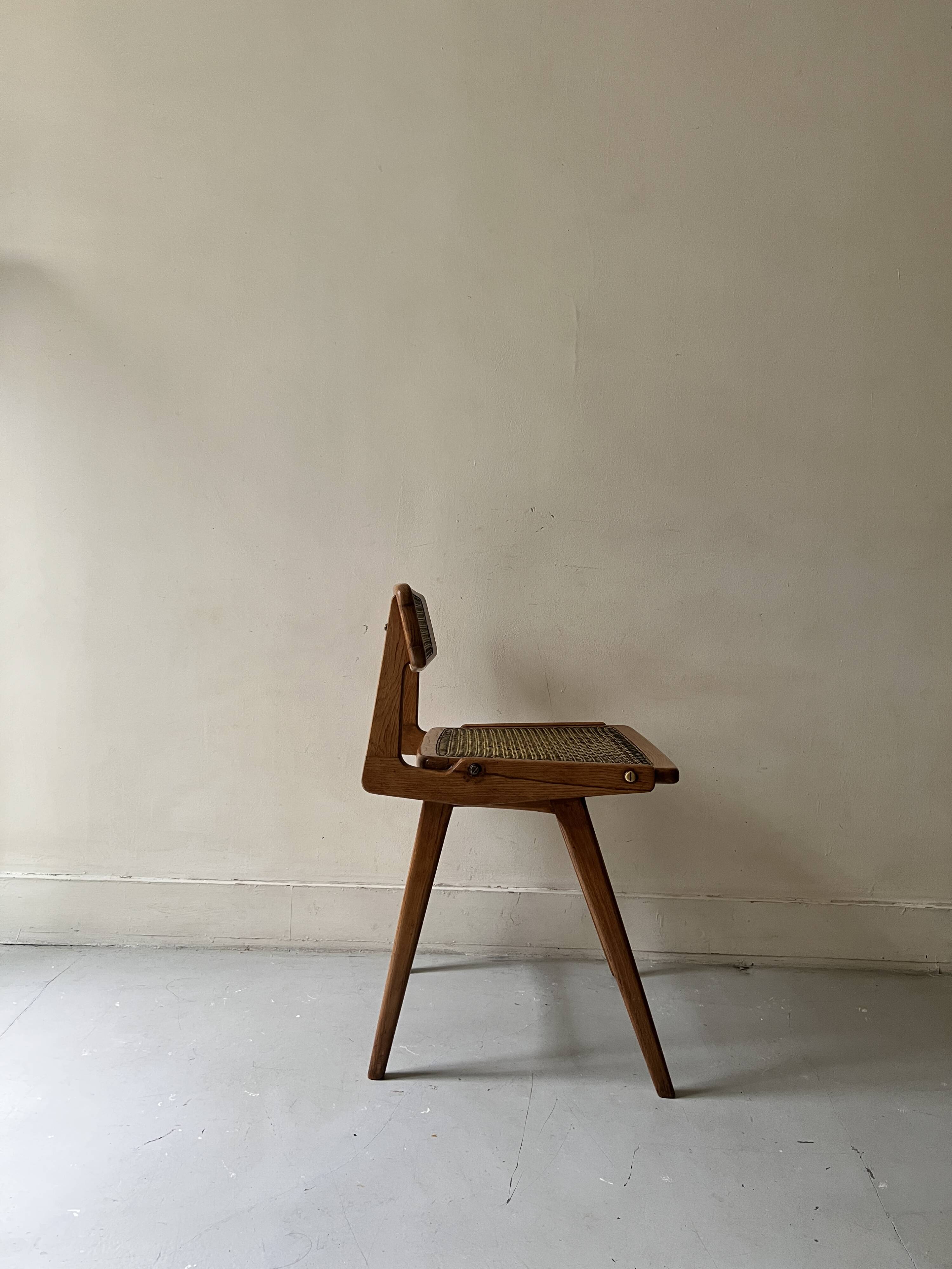 Teak wood and cane chair design, SNA Roset / Landault 1950-60