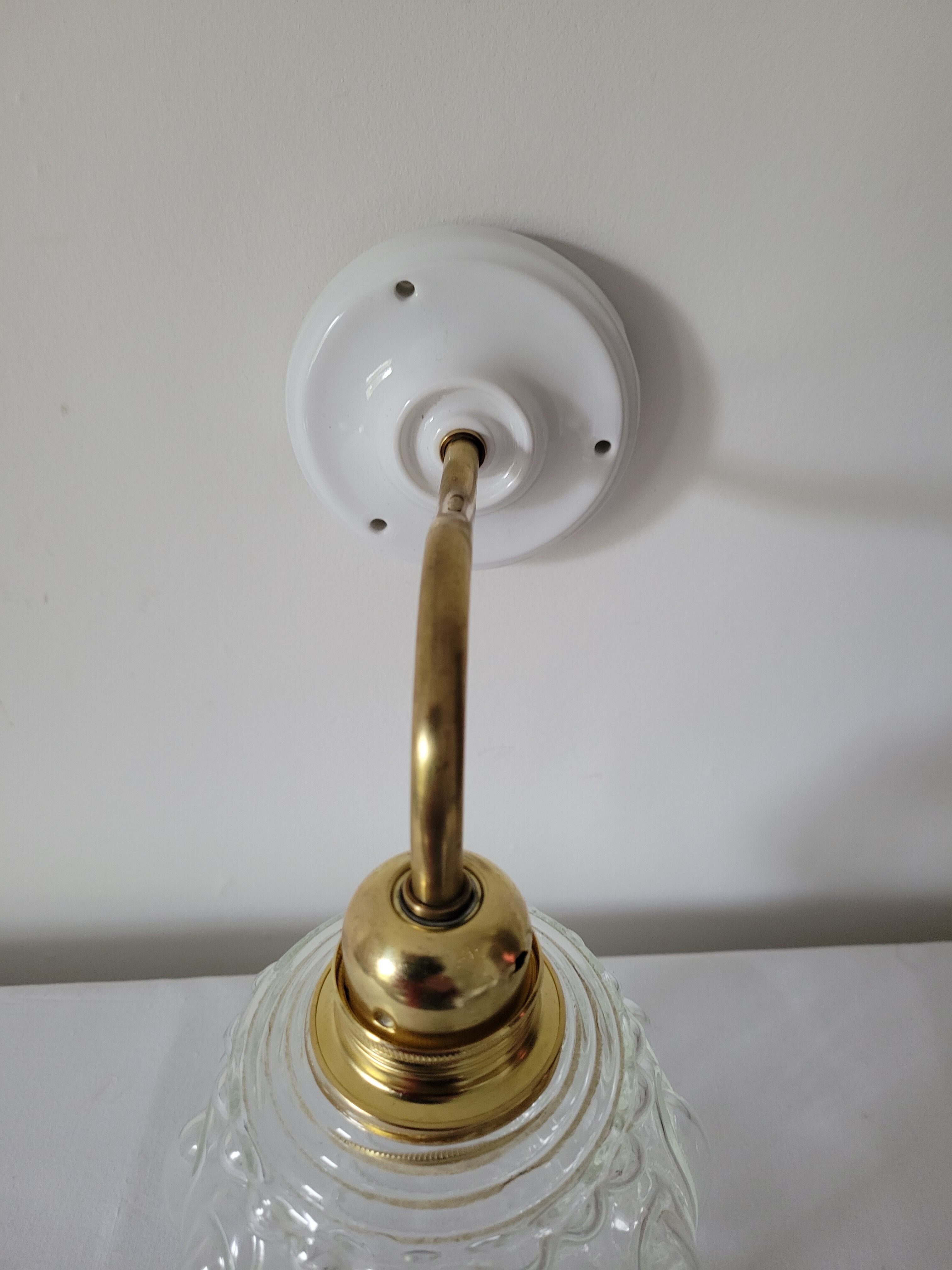 Porcelain, brass and glass wall lamp