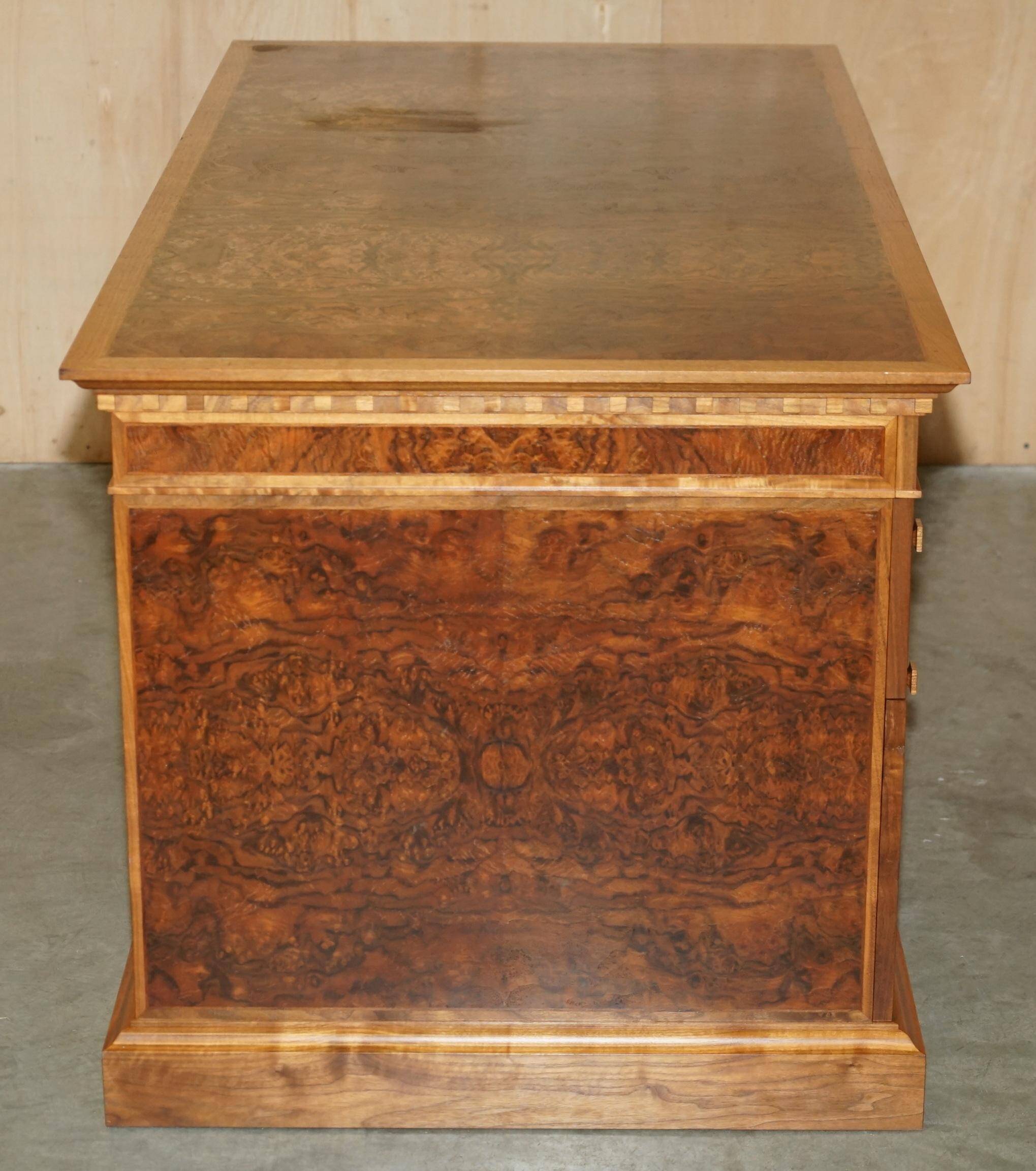 David Linley Burr walnut chest of drawers for light restoration.