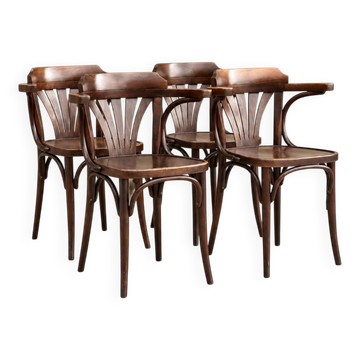 4 chaises bistrot vintage en bois courbé avec accoudoirs