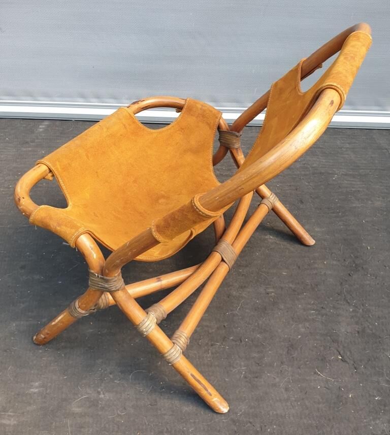 Armchair 1960 bamboo and suede leather