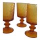3 textured amber stemmed glasses. Vintage.