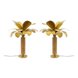 Paire de lampes en forme de palmier en laiton et rotin, Italie, années 1970