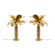 Pair of Mid-century Modern Italian Brass and Rattan Palm Tree Lamps, 1970s