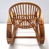 Postmodern Bamboo Rocking Chair with Red, Black and White Fabric Upholstery