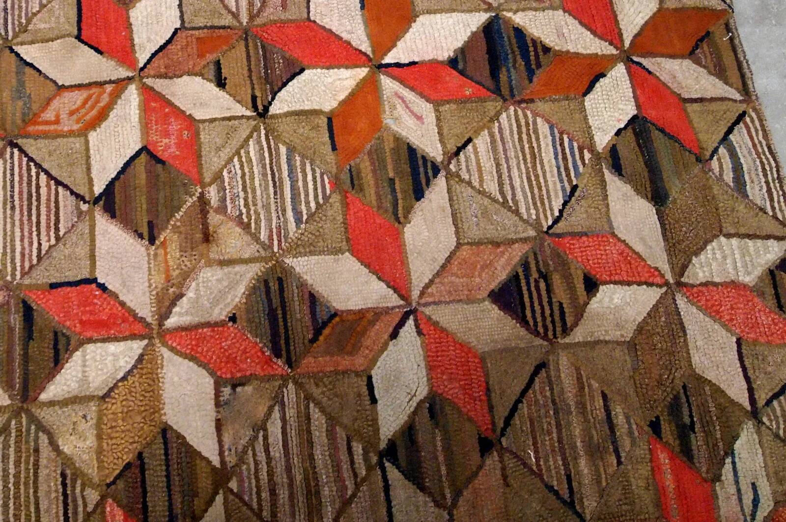 Handmade antique American Hooked geometric rug 4.8' x 7.7' (146cm x 234cm) 1900s - 1B654