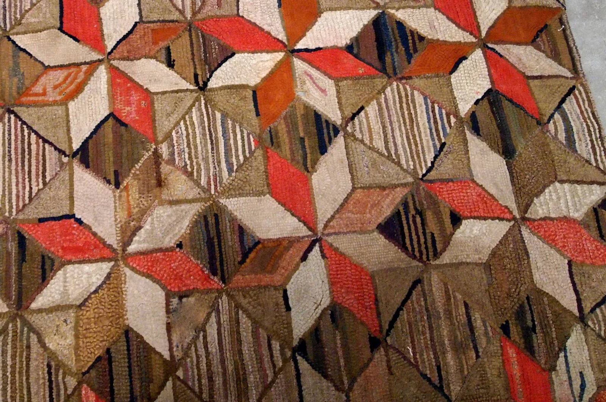 Handmade antique American Hooked geometric rug 4.8' x 7.7' (146cm x 234cm) 1900s - 1B654
