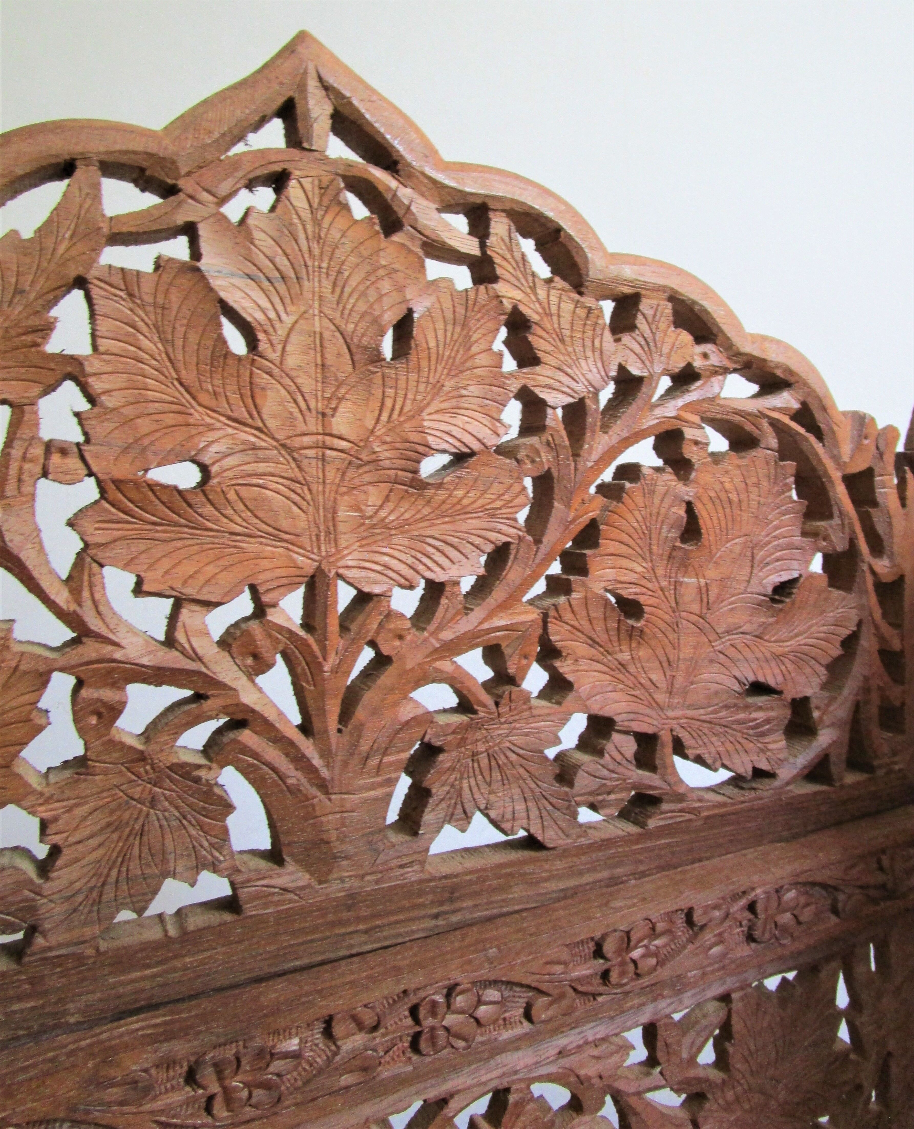 Solid wood screen carved four vintage panels height 98 cm
