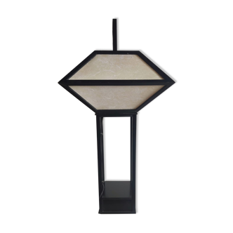 Japanese lamp in black lacquered wood and rice paper H:75cm