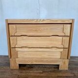 Commode vintage moderniste en orme massif 3 tiroirs