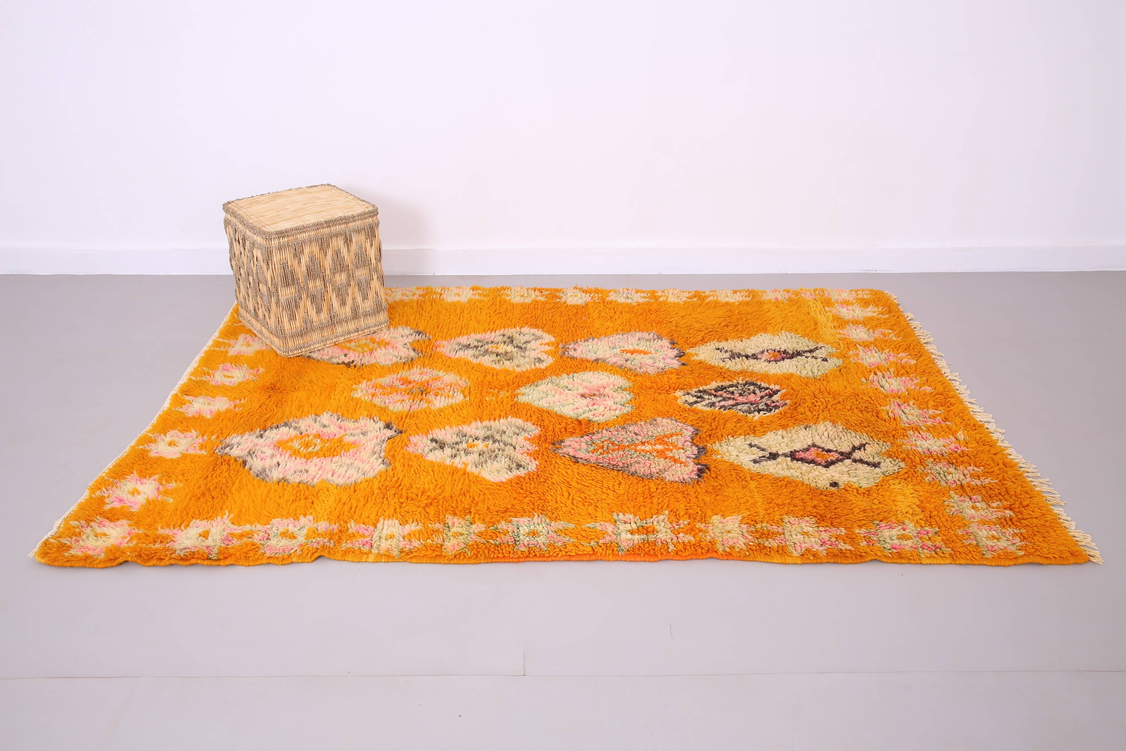 Tapis marocain vintage orange 153 x 228 cm - Authentique tapis berbère fait main