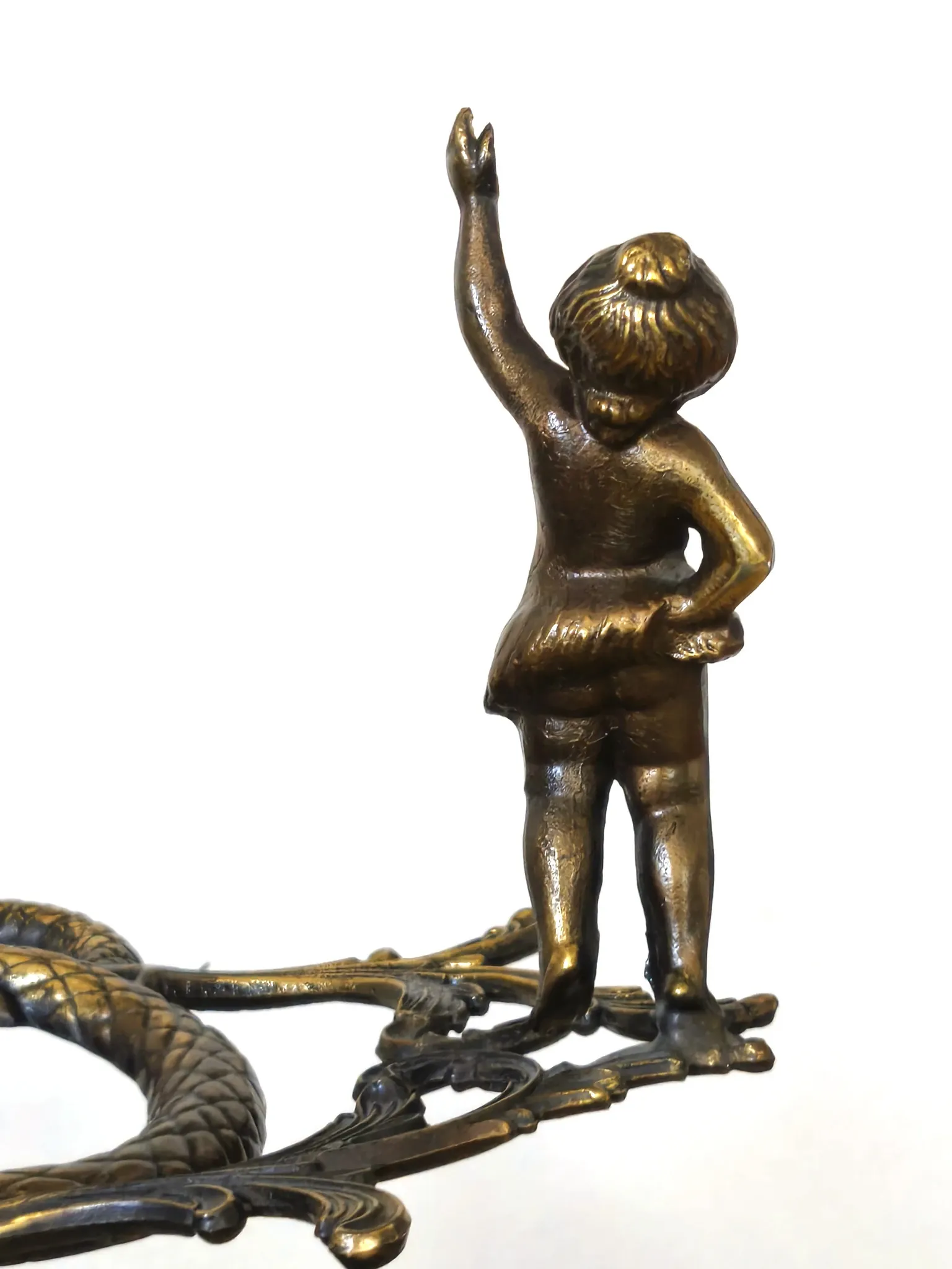 Italian brass umbrella stand, Art Nouveau style, with putti.
