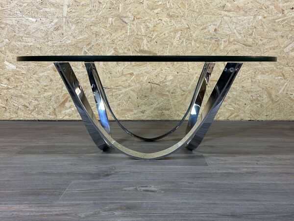 Table basse en métal chromé et verre fumé par Werner Lindner pour Bacher Space Age