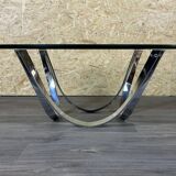 Table basse en métal chromé et verre fumé par Werner Lindner pour Bacher Space Age
