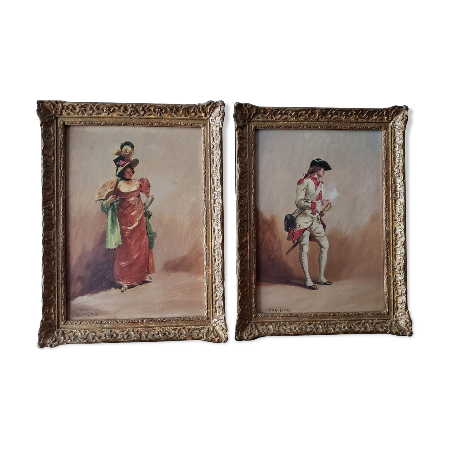 Pair of oils on panel by henri victor lesur