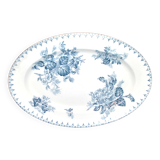 Plat ovale à décor de fleurs bleues u&c Sarreguemines, service "Flore"