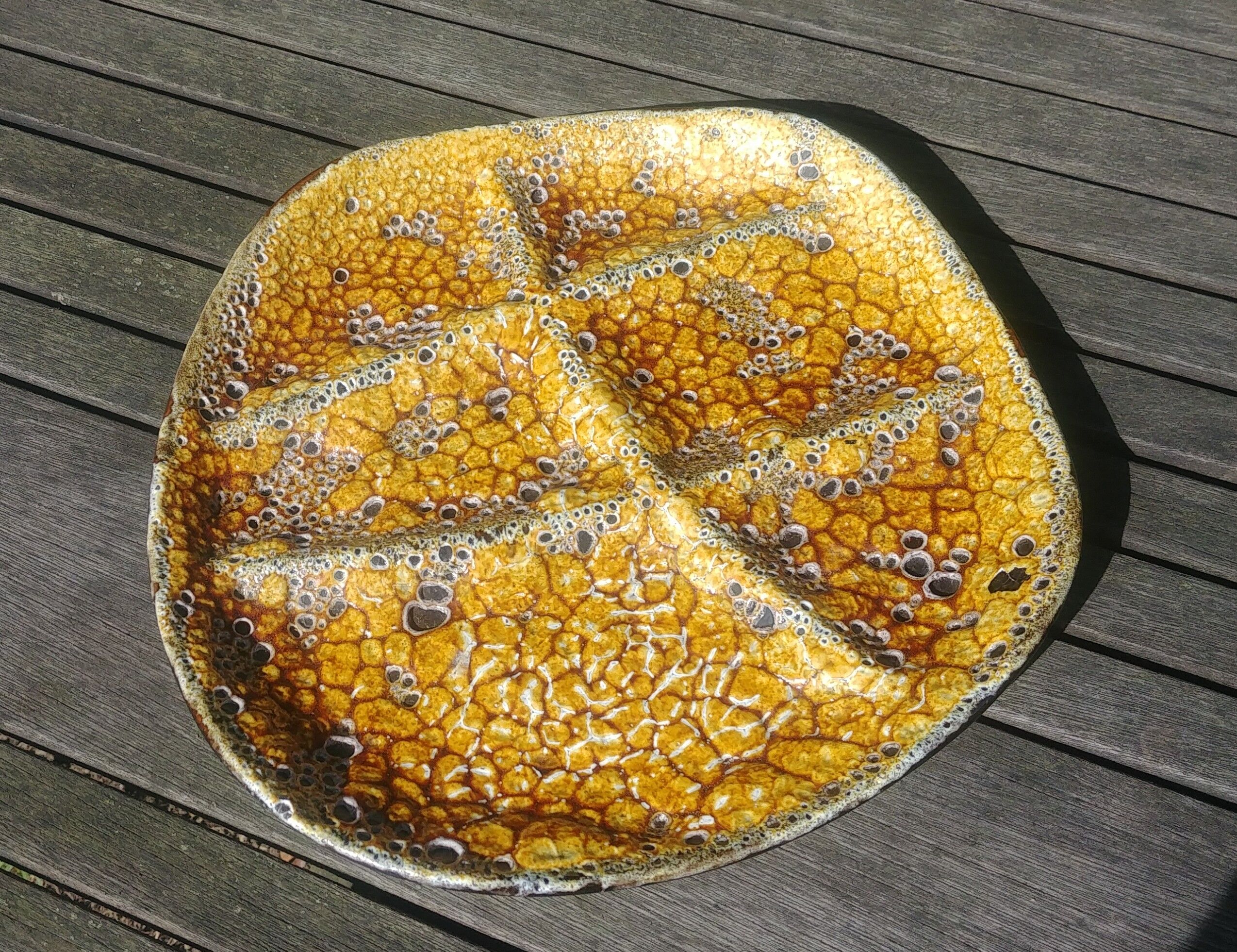 Aperitif dish / empty pocket 6 compartments in glazed ceramic yellow Emaux savoyard fat lava