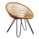 Noordwolde, Dirk van Sliedrecht vintage fifties design rattan chair