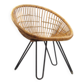 Chaise en rotin vintage des années cinquante de Noordwolde, Dirk van Sliedrecht.
