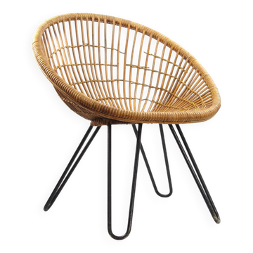 Chaise en rotin vintage des années cinquante de Noordwolde, Dirk van Sliedrecht.