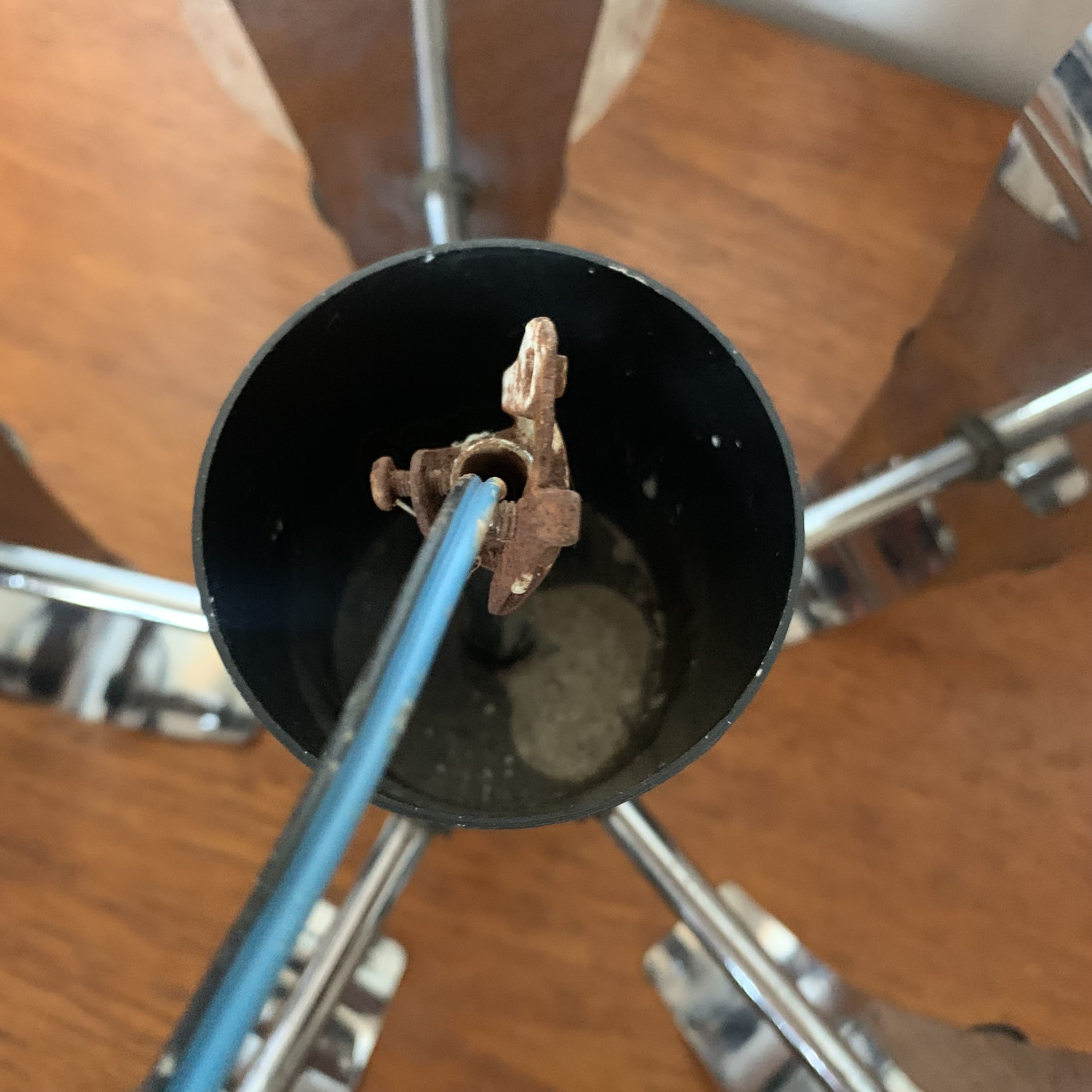 Vintage suspension 5 lights, glass and chrome