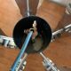 Suspension vintage 5 feux, verre et chrome