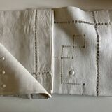 Pair of linen pillowcases with openwork and polka dots without monogram