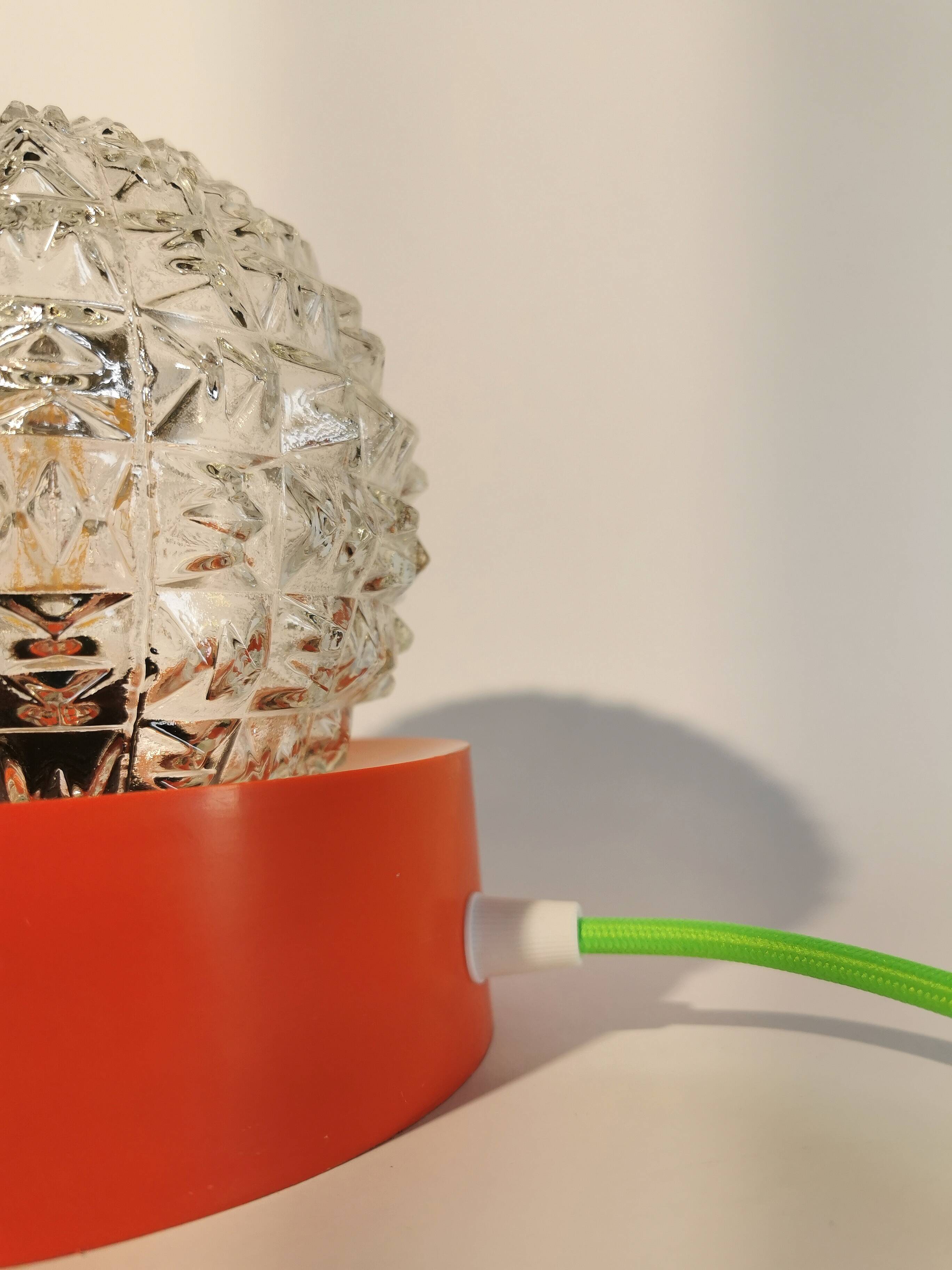 Living room lamp, bedside desk, vintage, transparent orange glass ball