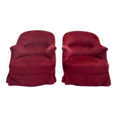 Paire de fauteuils crapauds en velours rouge bordeaux - Style Napoléon III