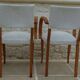 Chic 1950s bridge chairs in solid wood, white and beige, hand-stitched.