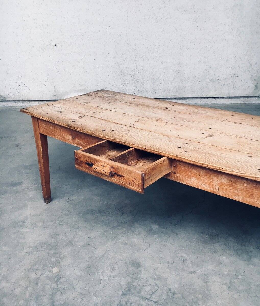 French Country Design Pine Dining Table with Drawer, France, 1930s