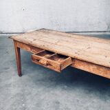 French Country Design Pine Dining Table with Drawer, France, 1930s