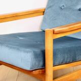 Wooden vintage armchair brown sea blue design by Z. Bączyk - light wood