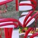 Stackable chairs, Italy, 1980s, red metal, white vinyl