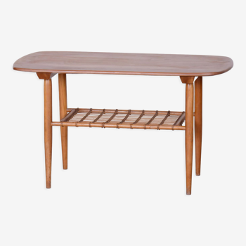 Table basse, cerisier, rotin, années 1950, Tchéquie