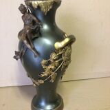 Large Art Nouveau vase in patinated and gilded metal period 1880 1900
