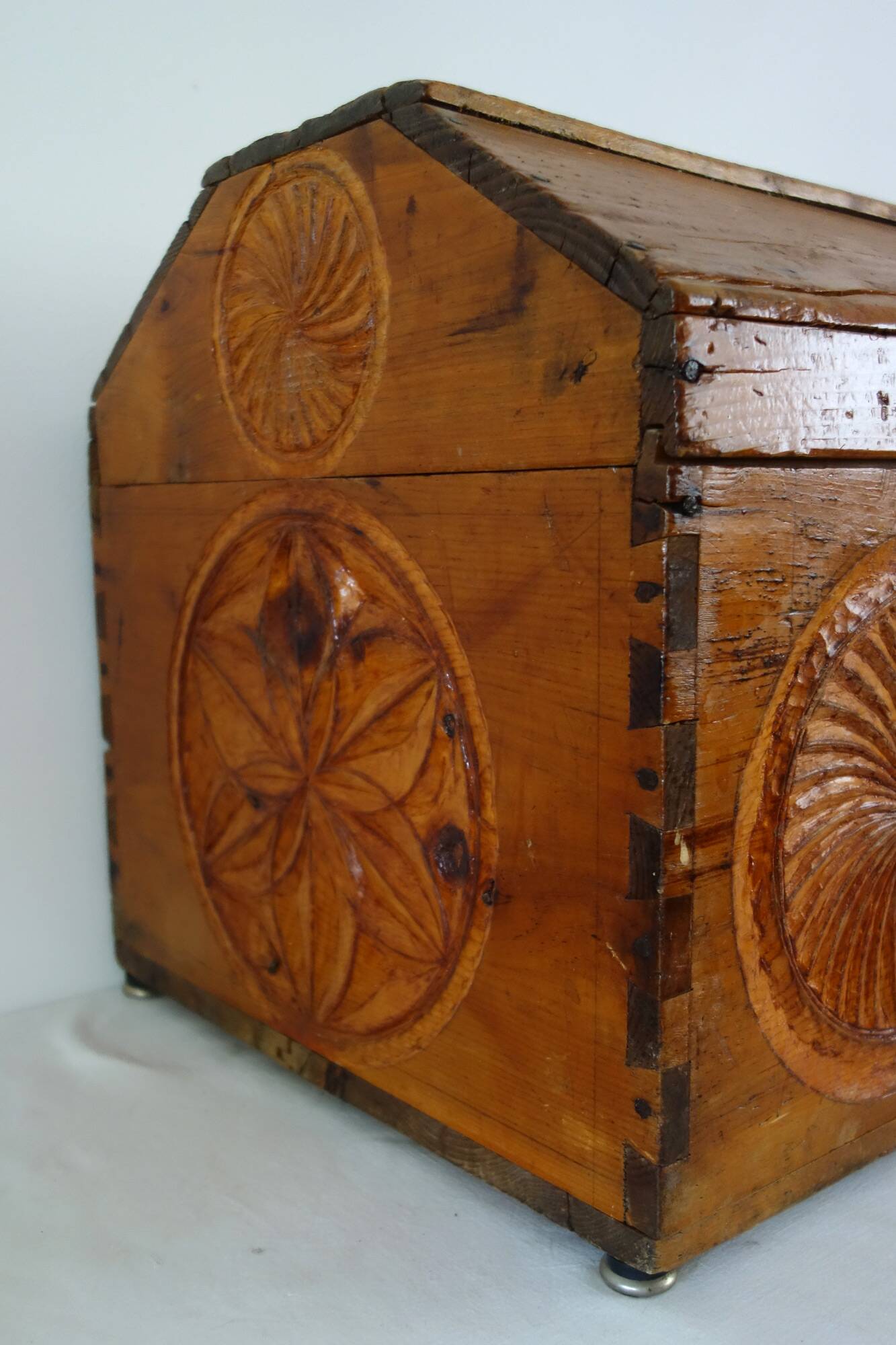 Old carved pine chest, Hautes Alpes folk art