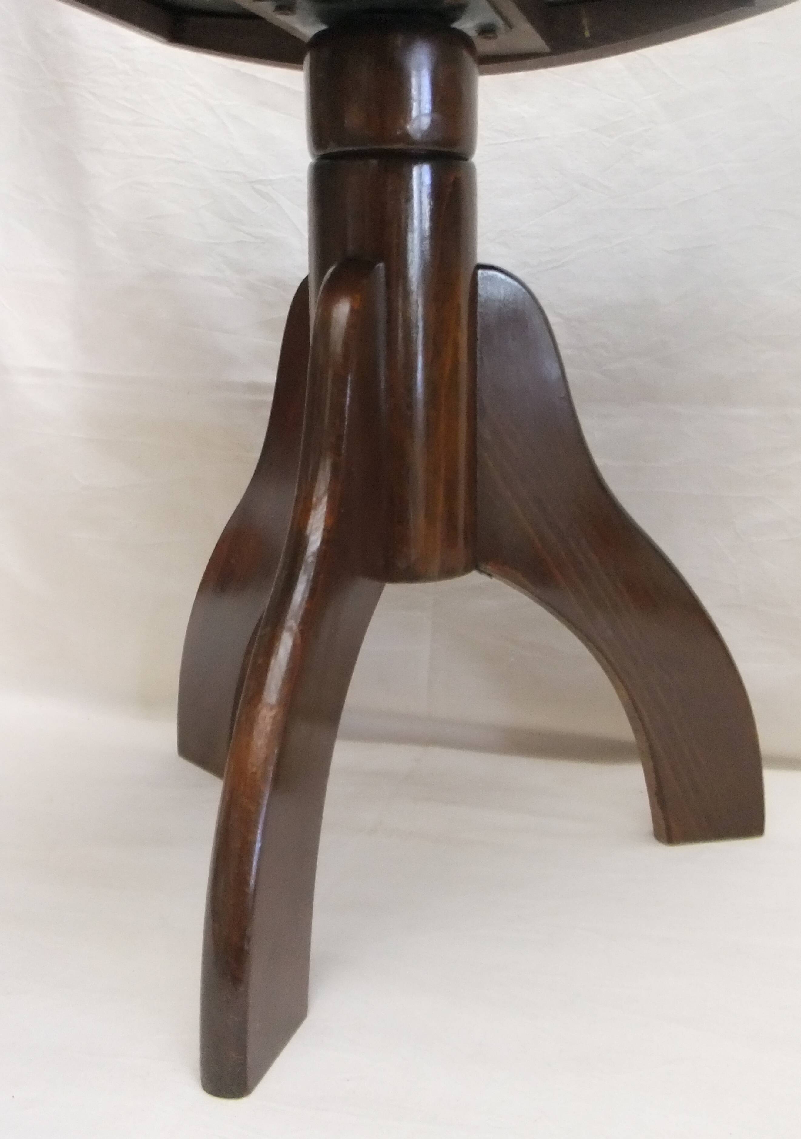 Piano stool bench old wooden tripod foot mustard velvet top