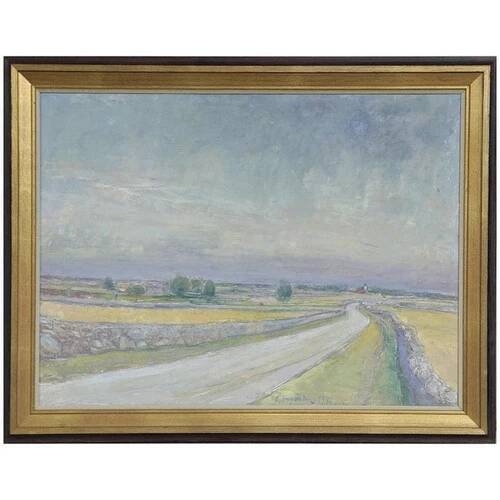 Swedish Oil on Panel “Räpplinge, Öland” by Emil Hagström, Vintage 70.5×55.5cm
