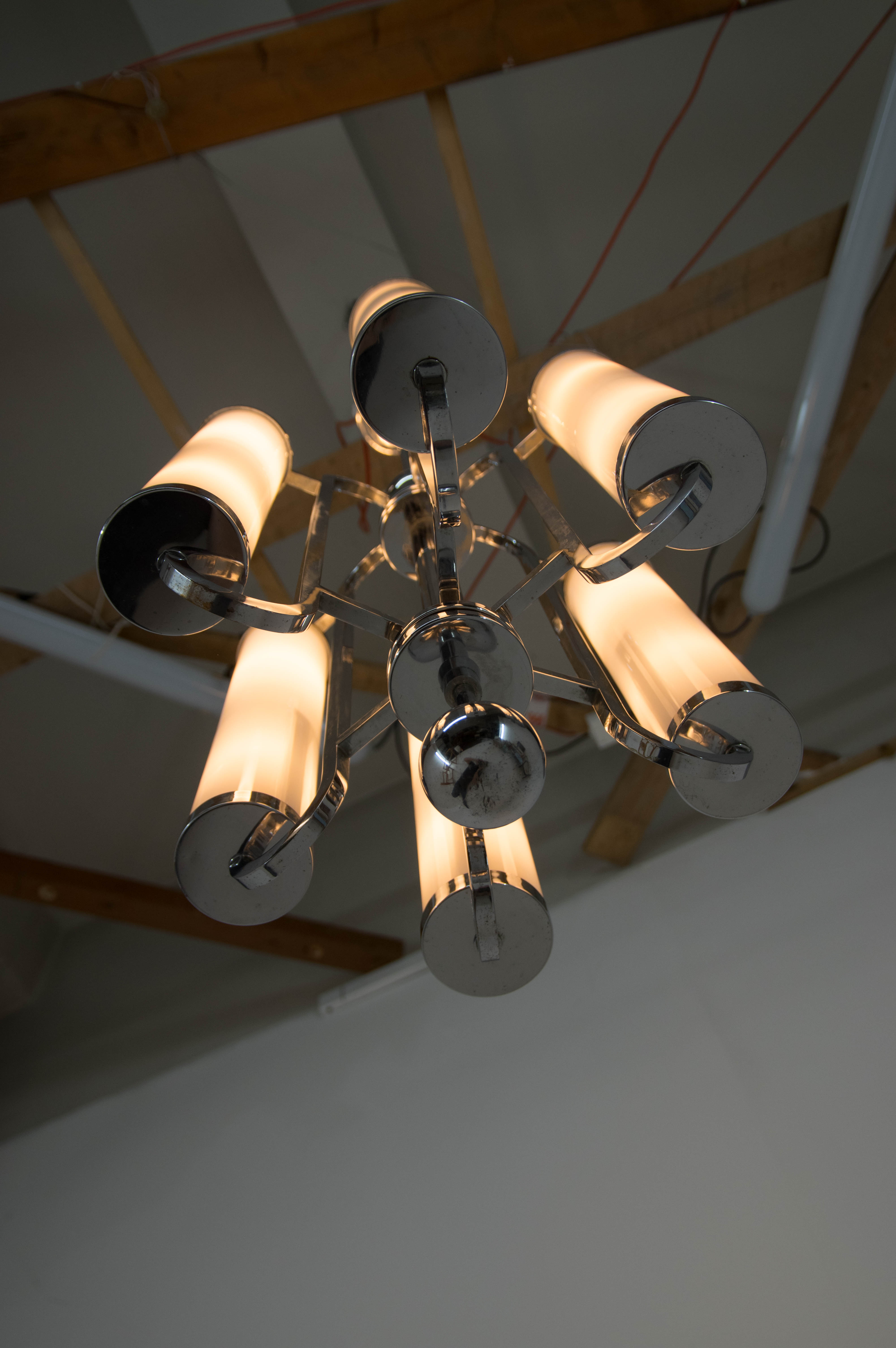 Bauhaus chrome-plated tubular chandelier, 1930s