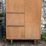 Rattan wardrobe and its compass-legged chest of drawers, 1960