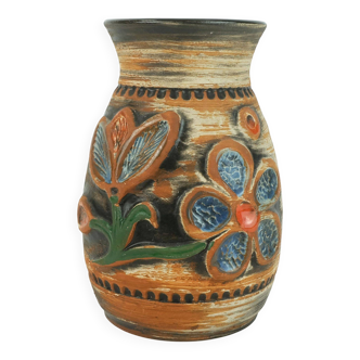 1960s bay ceramic vase multi-color relief flower decor model 94 17