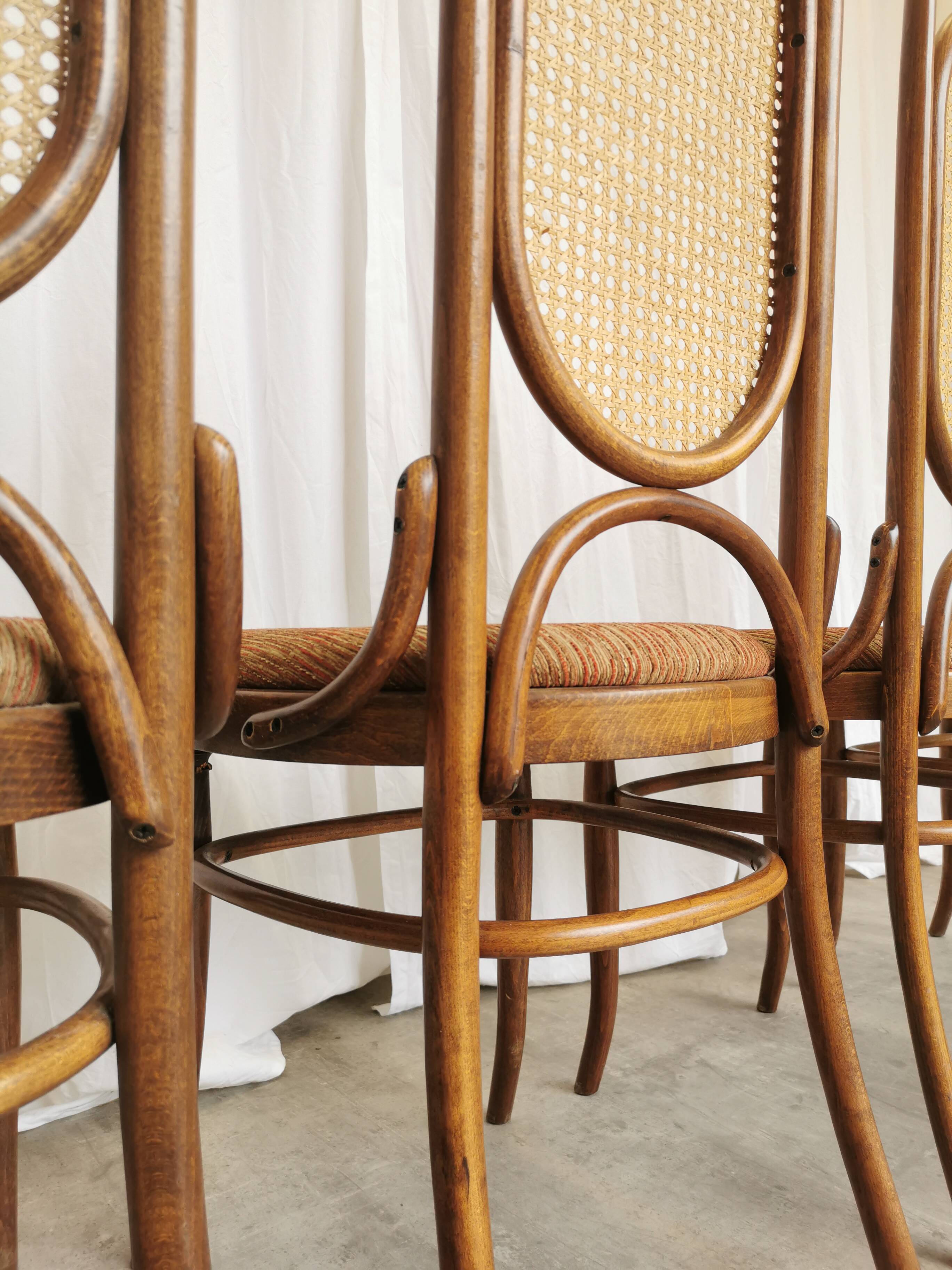 Set of 4 Vintage Bentwood Dining Chairs: Cane Back, Thonet Style
