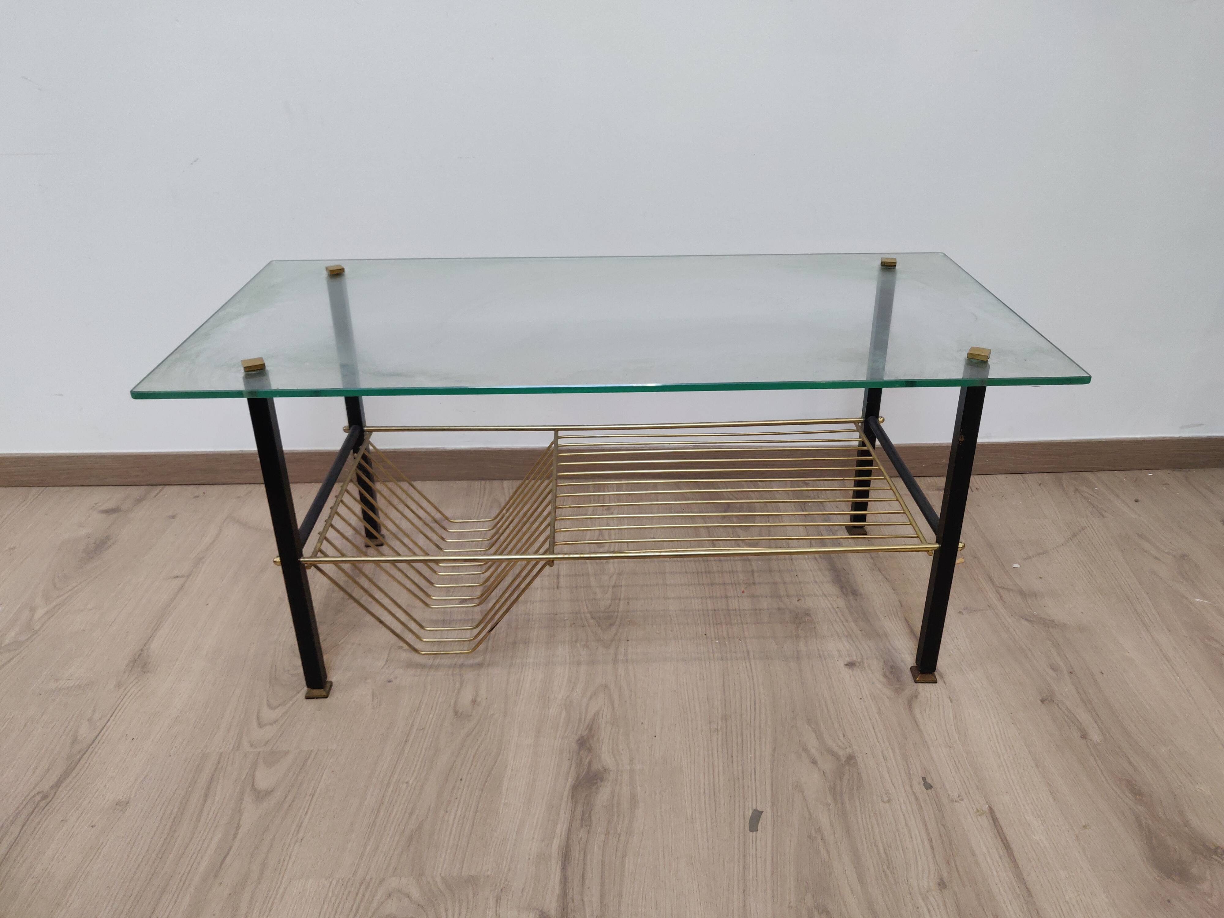 Coffee table brass glass vintage 50s