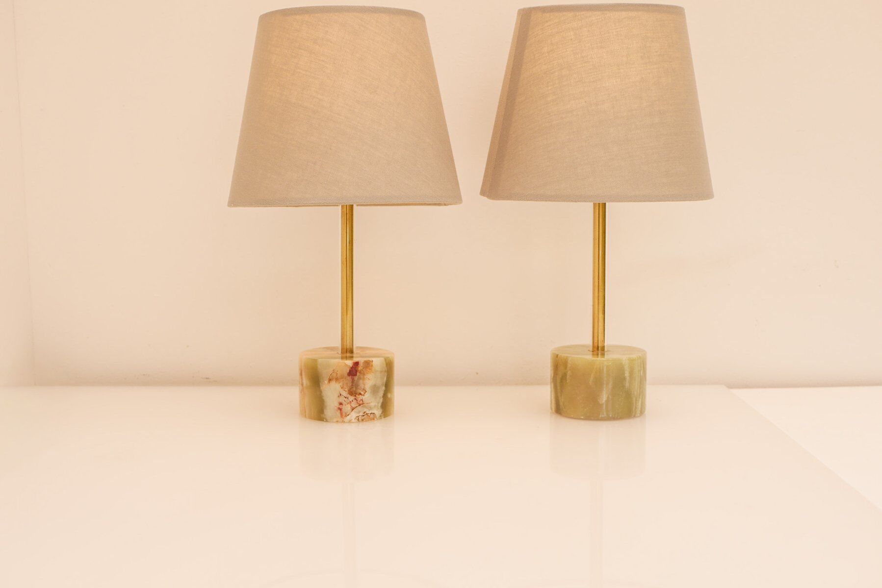 Mid-century modern Italian onyx and brass table lamps, set of 2