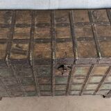 Old chest - dowry console from Bikaner in teak and wrought iron