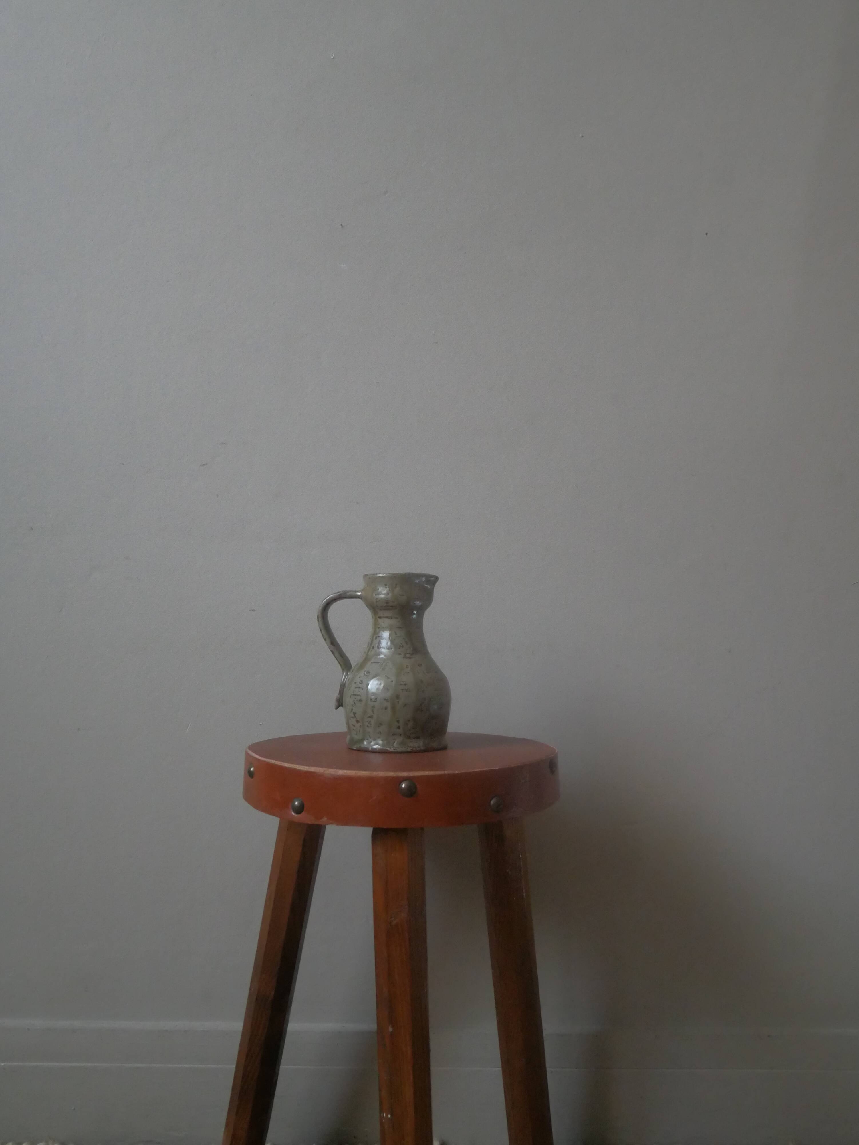 Ceramic pitcher vase with handle handmade pottery artisanal manufacturing Scandinavian country decoration