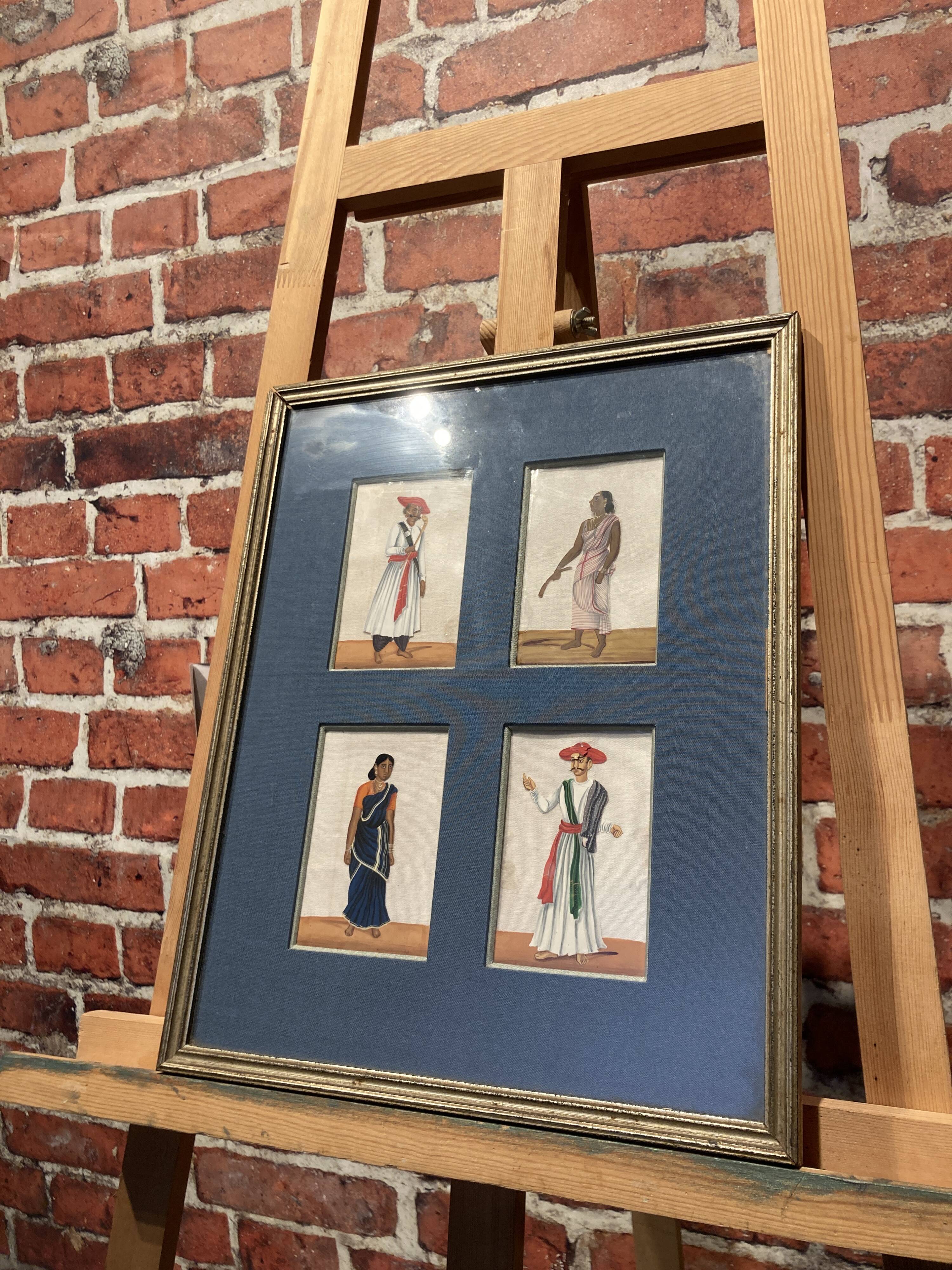 Painting on mica XIX th East India Company representing 2 men and 2 women