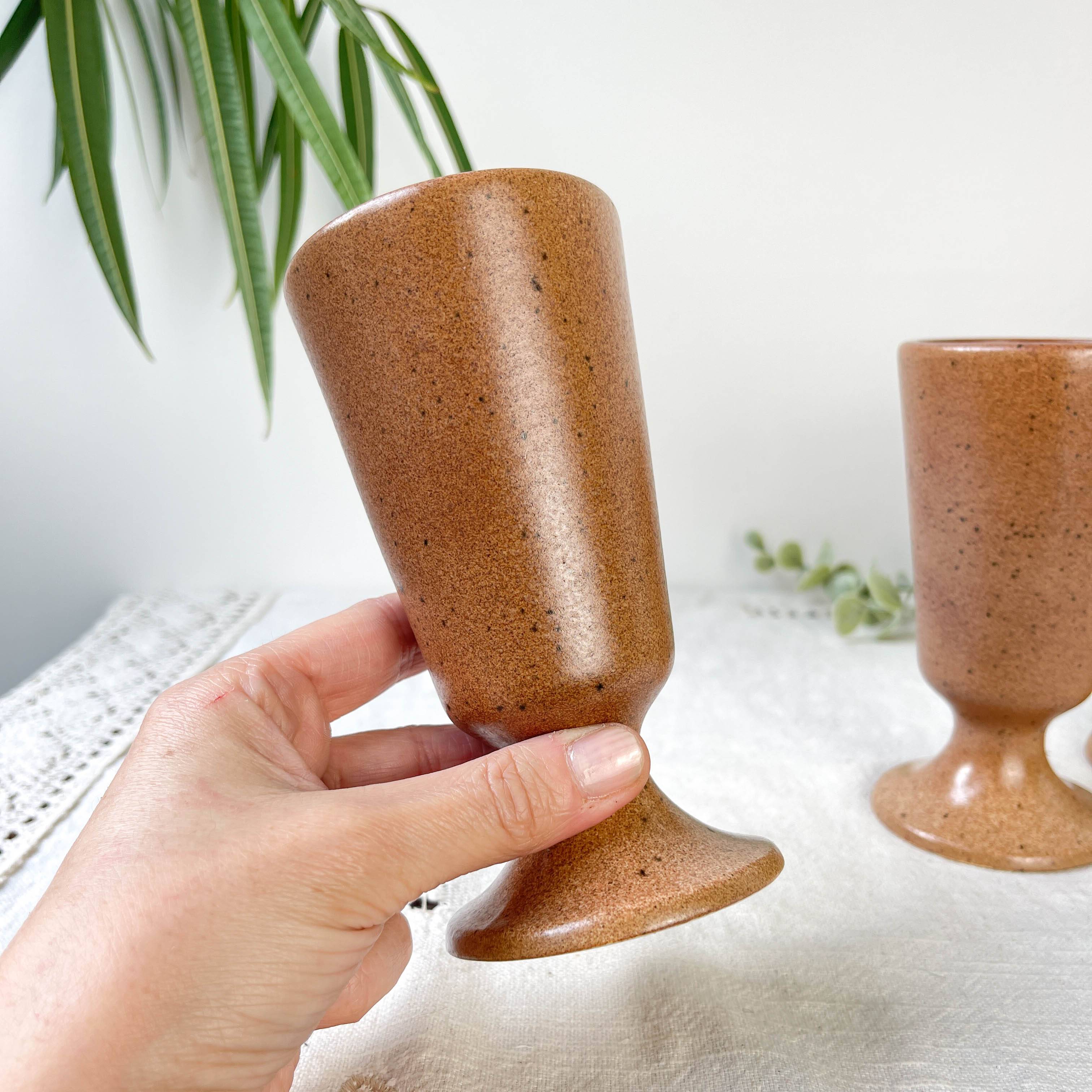 6 Vintage Mazagrans in speckled stoneware Sarreguemines France from the 1950s